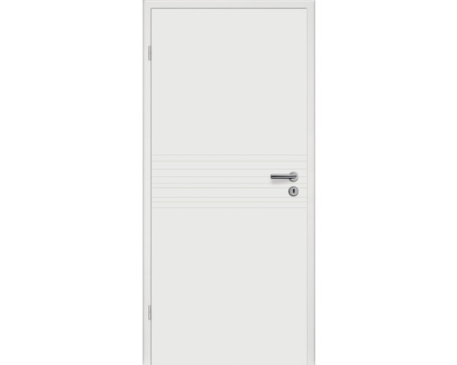 Weiße Innentür mit horizontalen Linien und Türgriff