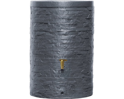 Regenspeicher 4rain Arondo mit Auslaufhahn und Zulaufdichtung 250 l graphitgrau Regentonne mit Steinoptik und Wasserhahn
