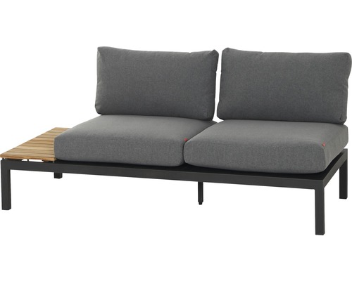 Modul Siena Garden Alvida 2-Sitzer Gestell Aluminium matt anthrazit, Fläche Ranotex®-Gewebe grau, inkl. Sitz- und Rückenkissen grau Gartensofa mit zwei Sitzen, grauen Kissen und einem Holztisch