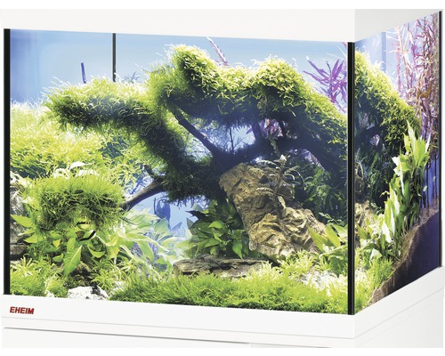 Aquarium, Glasbecken EHEIM GB 82 vivalineLED 126, ca. 81 x 36 x 40 cm, ca. 126 l, nur mit oberer Blende weiß, ohne Beleuchtung und weitere Technik, ohne Inhalt Eingerichtetes Aquarium mit Pflanzen und Dekoration