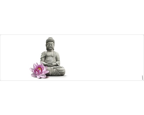 Panneau mural salle de bains mySPOTTI aqua Aqua Buddha 140x45 cm Statue de Bouddha avec fleur de lotus