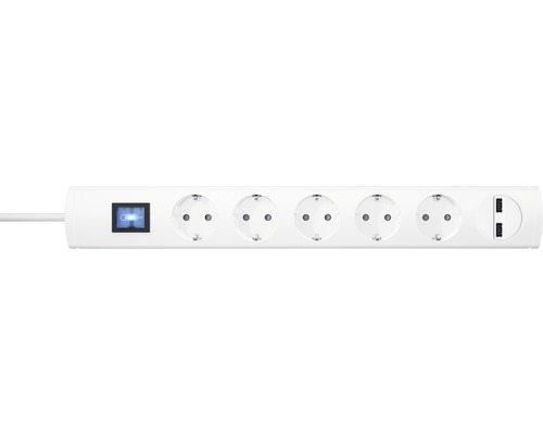 USB Steckdosenleiste 5-fach Schalter 90° 2x USB H05VV-F3G1,5 weiß 1,4 m UNOversal