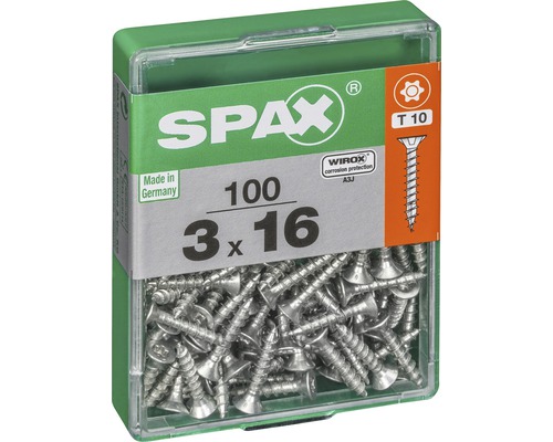 Vis Spax 3 x 16 millimètres, 100 pièces par paquet