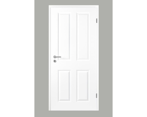 Porte intérieure Pertura Pila 04 laque blanche (RAL 9010) 86,0x198,5 cm à droite Porte intérieure blanche à quatre panneaux avec garniture de porte