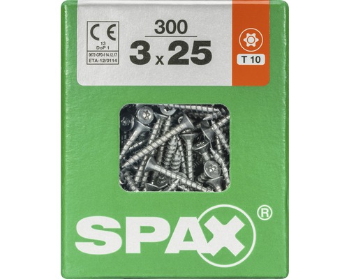 Paquet de 300 vis à tête fraisée Spax 3 x 25 millimètres avec entraînement Torx T10