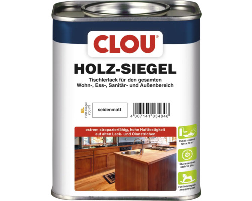 Laque de vitrification du bois Clou mat satiné EL 750 ml Clou Vernis pour bois, laque pour menuisier pour l''ensemble des espaces de vie, de repas, sanitaires et extérieurs, aspect soyeux mat, 750 ml