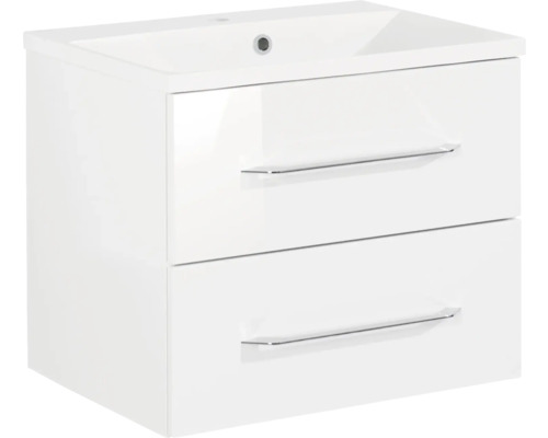 Badmöbel-Set FACKELMANN B.clever 60 cm mit Waschtisch weiß Waschtischunterschrank mit zwei Schubladen und Aufsatzwaschbecken