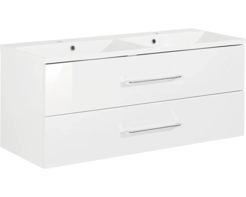 Set de meubles de salle de bains FACKELMANN B.clever lxhxp 120 x 51 x 46 cm couleur de façade blanc haute brillance avec vasque en fonte minérale blanc 82923-0