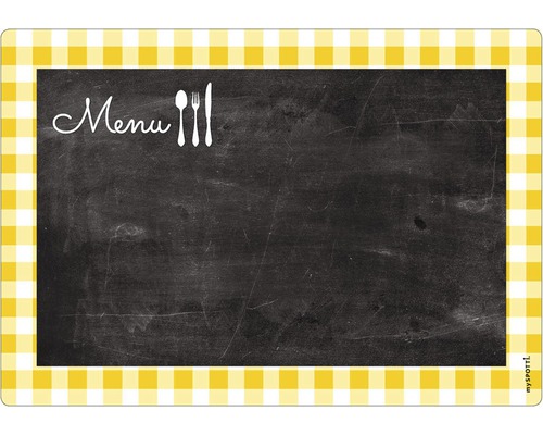 Küchenrückwand mySPOTTI memo Menu yellow 59x41 cm Schwarzes Menü Board mit gelb kariertem Rand