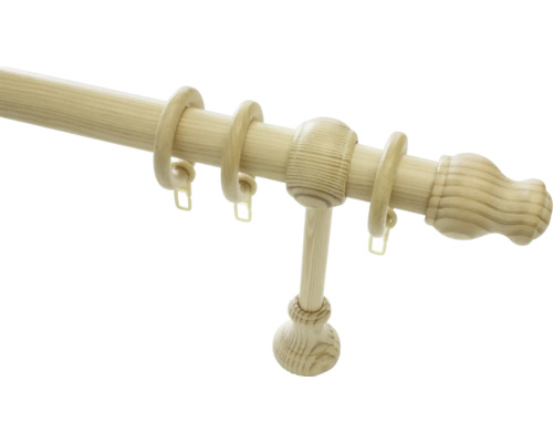 Gardinenstangen Set Lugano Classic kiefer 120 cm Ø 28 mm Gardinenstange aus Holz mit Ringen und Halterung