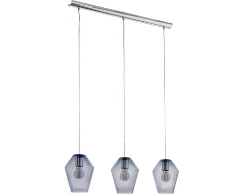 Lampe suspendue 3 ampoules L 77cm chrome/transparent