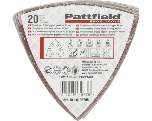 Papier abrasif triangulaire Pattfield, 95 mm, 20 pièces