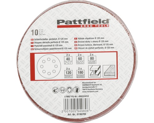 Pattfield jeu de disques abrasifs avec différents grains, perforés, diamètre 125 mm
