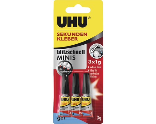Colle instantanée UHU Minis 3 x 1 g gel en vrac Uhu colle instantanée minis, 3 tubes de 1 gramme chacun