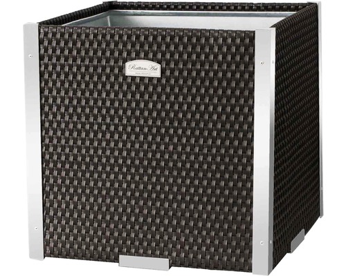 Pot de fleurs Lafiora rotin synthétique 38x38x38 cm marron-aluminium Jardinière carrée en rotin avec bordure métallique.