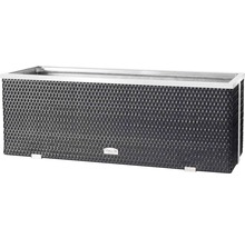 Jardinière rectangulaire aspect rotin avec bordure métallique