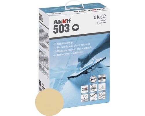 Mortier de jointoiement pour pierre naturelle Akkit 503 beige 5 kg Akkit 503 Mortier de joint pour pierre naturelle en sac de 5 kilogrammes