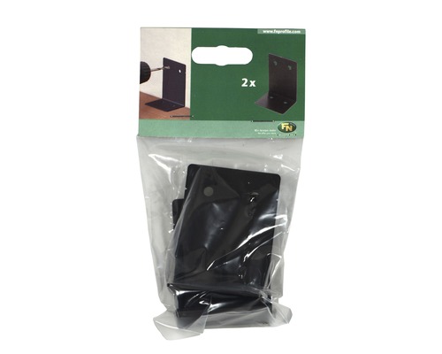 Verpackung mit zwei Winkelverbindern aus Metall zur Eckverbindung