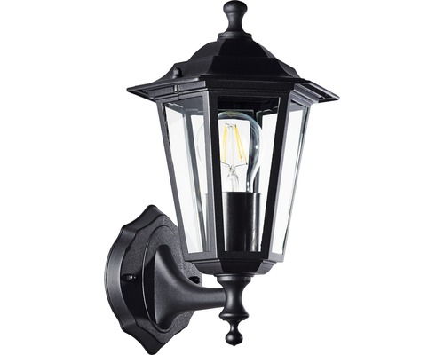 Schwarze Außenwandleuchte im Laternenstil mit klarem Glas