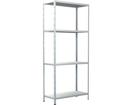 Étagère de base à emboîter Schulte blanche 1800x800x350mm 4 tablettes, cornières séparées, capacité de charge 240 kg