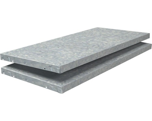 Tablette Schulte zinguée 80x3,5x35 cm, lot de 2, système d'enfichage jusqu'à 60kg Deux étagères métalliques