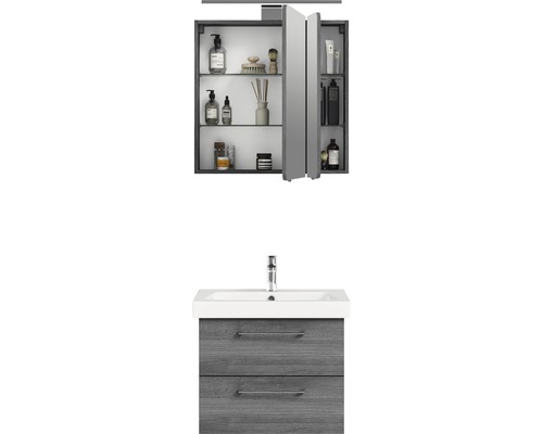 Waschtischunterschrank mit Waschbecken und Spiegelschrank im Badezimmer