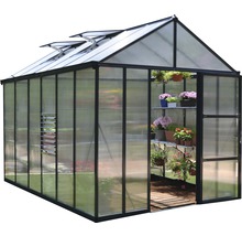 Serre Palram – Canopia Glory 8x12 panneaux alvéolés 10 mm avec fondation, gouttières, ouvre-fenêtre automatique 244,5 x 364 cm gris