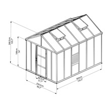 Serre Palram – Canopia Glory 8x12 panneaux alvéolés 10 mm avec fondation, gouttières, ouvre-fenêtre automatique 244,5 x 364 cm gris