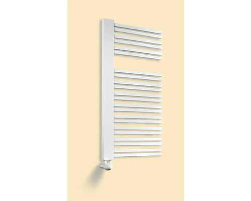 Radiateur design SCHULTE Bologna Version gauche 1210x600 mm blanc Sèche-serviettes avec barres chauffantes horizontales monté au mur