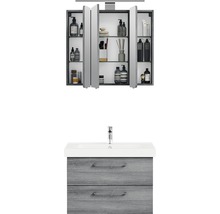 Badmöbelset mit Spiegelschrank, Waschbeckenunterschrank mit zwei Schubladen und Waschbecken