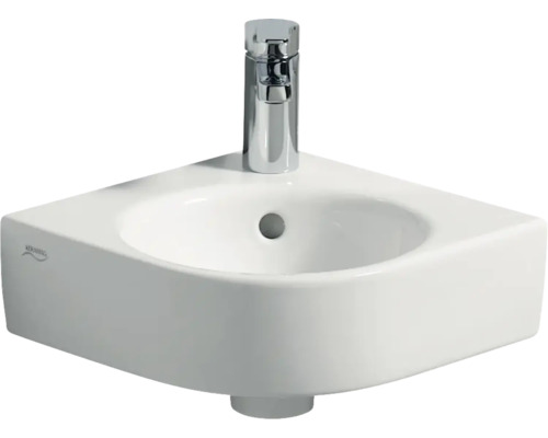 Lavabo d'angle GEBERIT Renova Compact 45,0 x 39,5 cm blanc brillant 276132000 Lavabo d''angle en céramique avec robinet