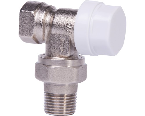 Eckventil aus Metall mit weisser Kappe