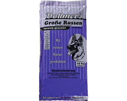 Croquettes pour chien, Vollmers grandes races 15 kg Aliments secs pour chiens Vollmer''s Große Rassen en sac de 15 kilogrammes