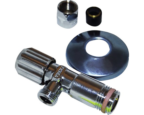 Eckventil mit Rosette und Anschlussverschraubung