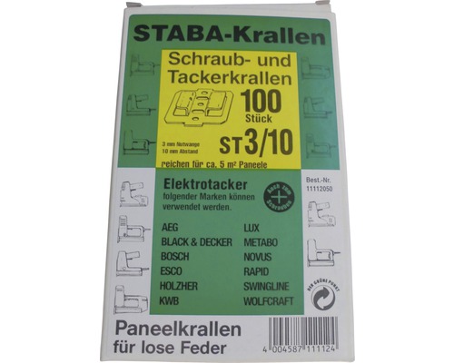 Agrafes STABA pour vis et agrafeuse, 100 pièces, ST3/10