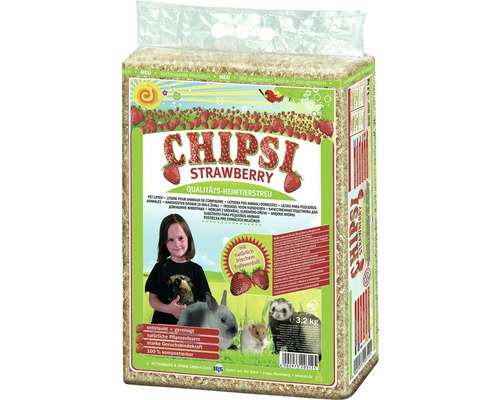 Litière pour animaux de compagnie JRS Chipsi plus Strawberry 3,2 kg Litière pour petits animaux Chipisi Strawberry, dépoussiérée et nettoyée, à base de fibres végétales naturelles, compostable
