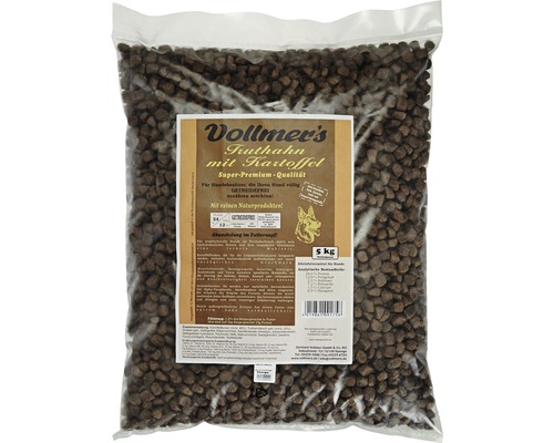 Croquettes pour chien Vollmer's dinde & pomme de terre 5 kg Vollmer''s Dinde aux pommes de terre aliment sec pour chiens, sac de 5 kilogrammes