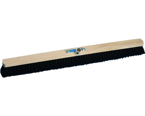 Kehrbesen mit Holzkorpus und schwarzen Borsten