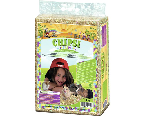Litière pour animaux de compagnie JRS Chipsi Fun 4 kg Litière pour petits animaux CHIPSI FUN, conditionnement de 4 kilogrammes