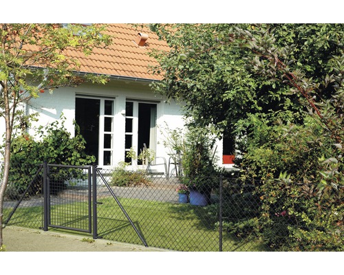 Grillage simple torsion Kaiserthal maillage 60 mm, 15x1 m anthracite Clôture de jardin avec portail devant une maison