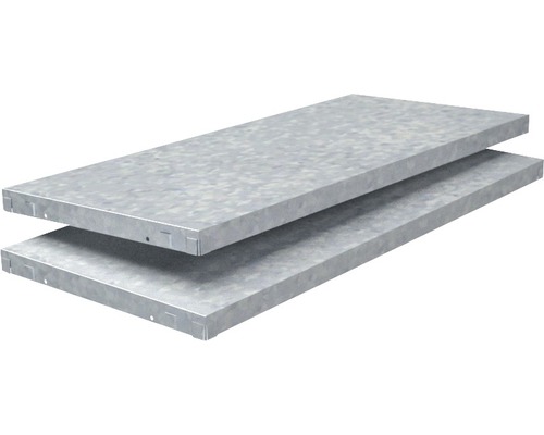 Tablette Schulte zinguée 80x3,5x35 cm, lot de 2, système d'enfichage jusqu'à 85kg Deux étagères métalliques pour un système de rayonnage