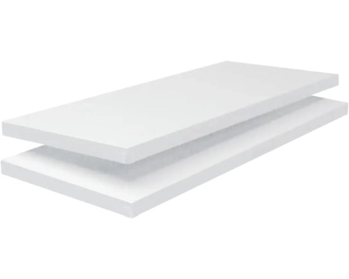 Tablette Schulte blanche 80x3,5x35 cm, lot de 2, système d'enfichage jusqu'à 85 kg Deux panneaux de mousse rigide en polystyrène