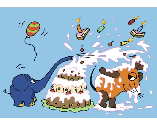 Mini carte de vœux Die Maus Bataille de gâteau 7,7x5,5 cm