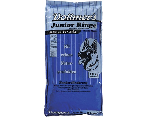 Croquettes pour chien, Vollmers Junior anneaux 15 kg Aliments pour chiens Vollmers Junior Ringe en sac de 15 kilogrammes