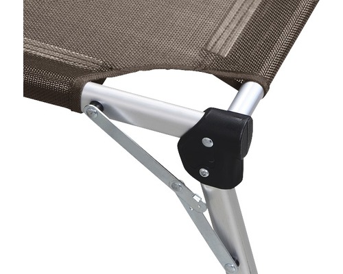 Vue détaillée d''une chaise longue avec revêtement textile et cadre en aluminium