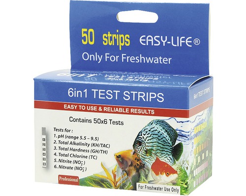 Test de l'eau Easy Life Test bandes 6 in1 50 bandes tests Bandes d''analyse 6 en 1 Easy Life pour eau douce, 50 pièces
