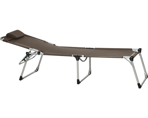 Chaise longue de camping marron avec oreiller