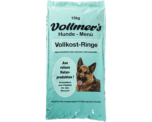 Croquettes pour chien, Vollmers anneaux complets 15 kg Aliment complet en anneaux pour chiens Vollmer''s, sac de 15 kilogrammes