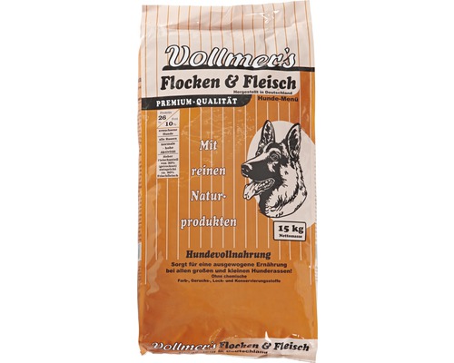 Croquettes pour chien, Vollmers flocons & viande 15 kg Vollmers Flocken und Fleisch Aliment sec pour chiens en sac de 15 kilogrammes