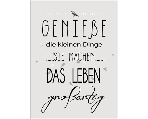 Dekoratives Poster mit dem Zitat: Genieße die kleinen Dinge, sie machen das Leben großartig.